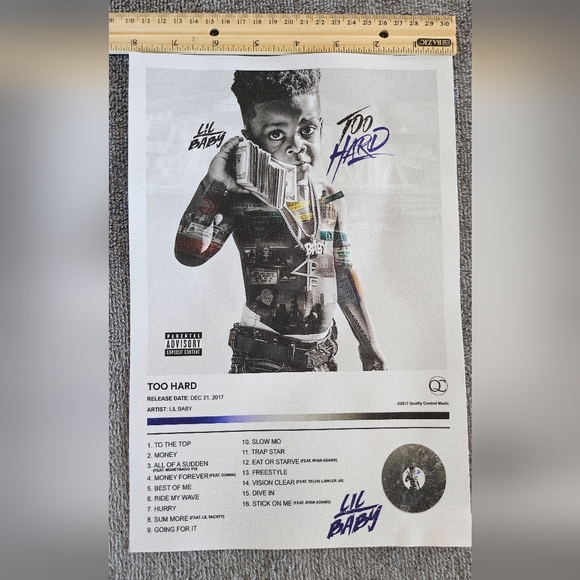 Lil baby, too hard,  canvas poster, album cover with track list. New without tag - Picture 3 of 3